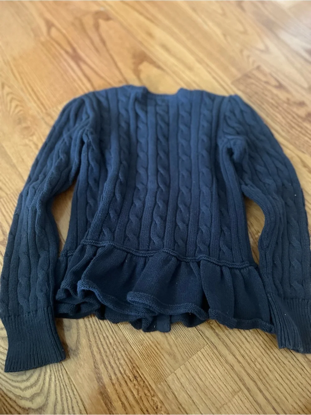 Girl’s Ralph Lauren Navy Cable-Knit Cardigan with Pink Pony Logo Size 6X